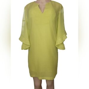 BCBG MAX AZRIA Lime Green Open Net Knit Bell Sleeve Stretch Lined Dress Size S